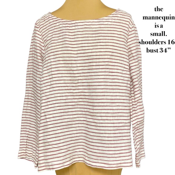 top M/L ARTISAN NY linen red white stripe long sleeve boat neck pullover - Picture 1 of 11